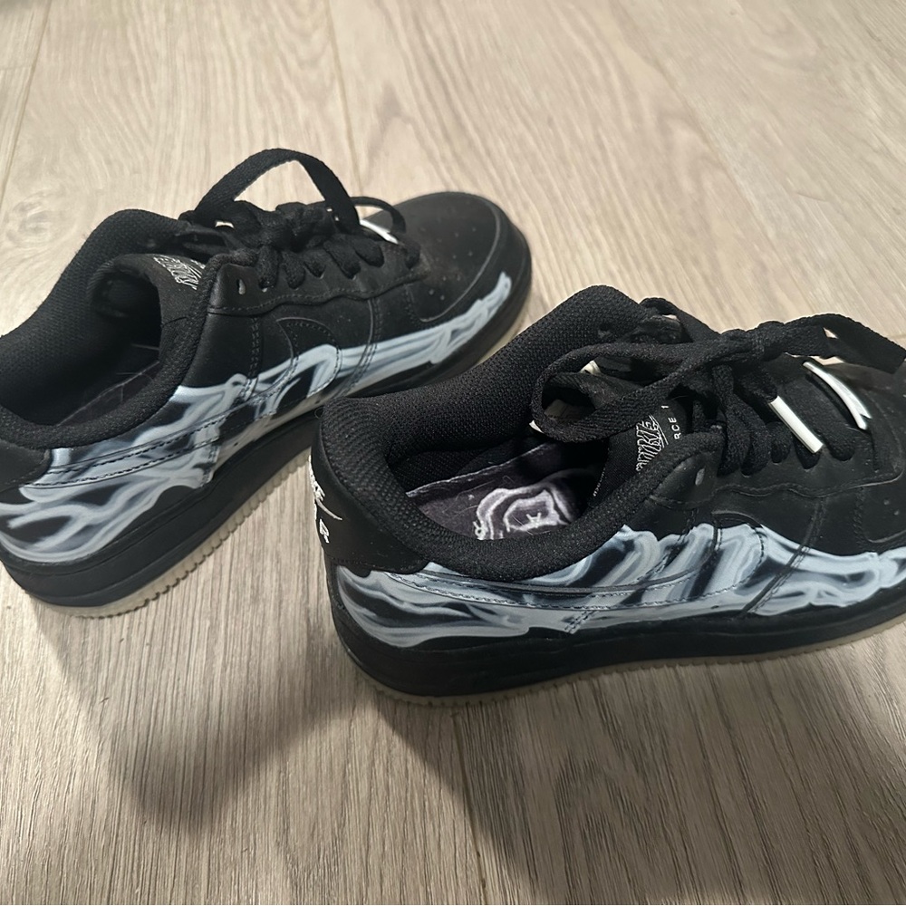 Nike AF1 Youth Black Sneakers with White skeleton Graphic